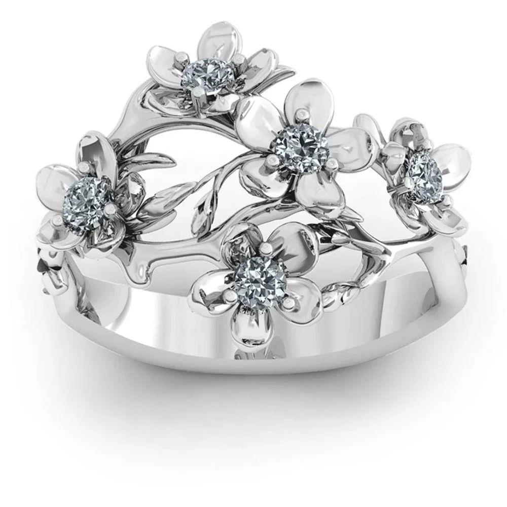 Romantic Silver Color Flower Rings Bridal Wedding Ceremony P