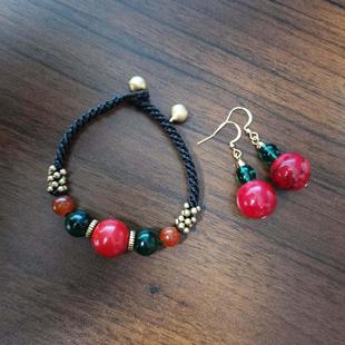 woven Necklace Red Ethnic Bead Hand Ball Women style