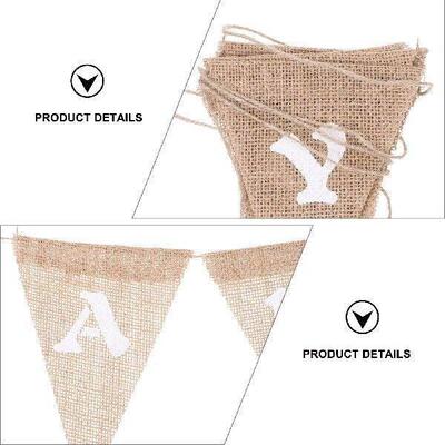 9 Flags 13x17cm White Brown Triangle Wedding Party Hessian
