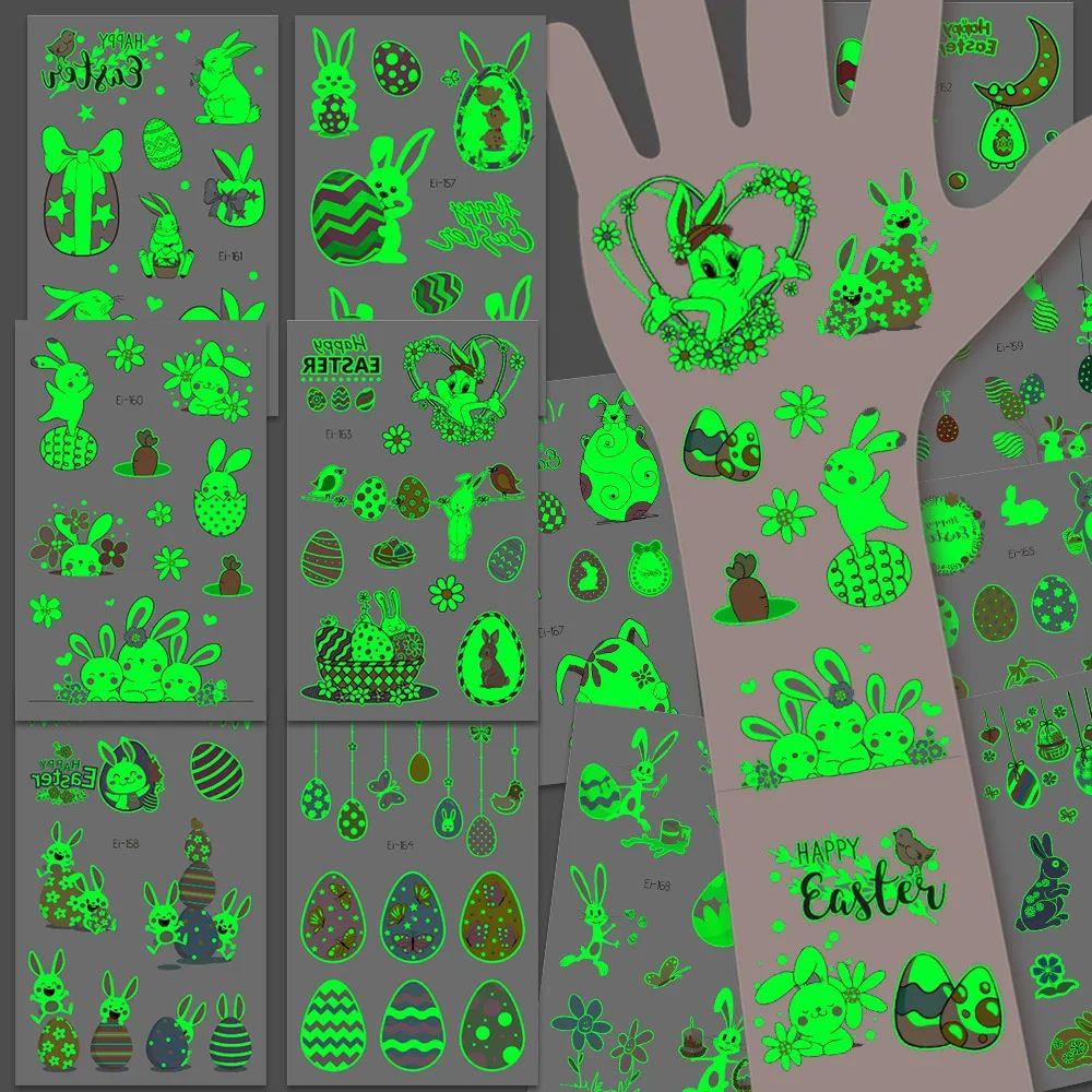 12pcs Glow Easter Kids Temporary Tattoos luminous rabbit Egg
