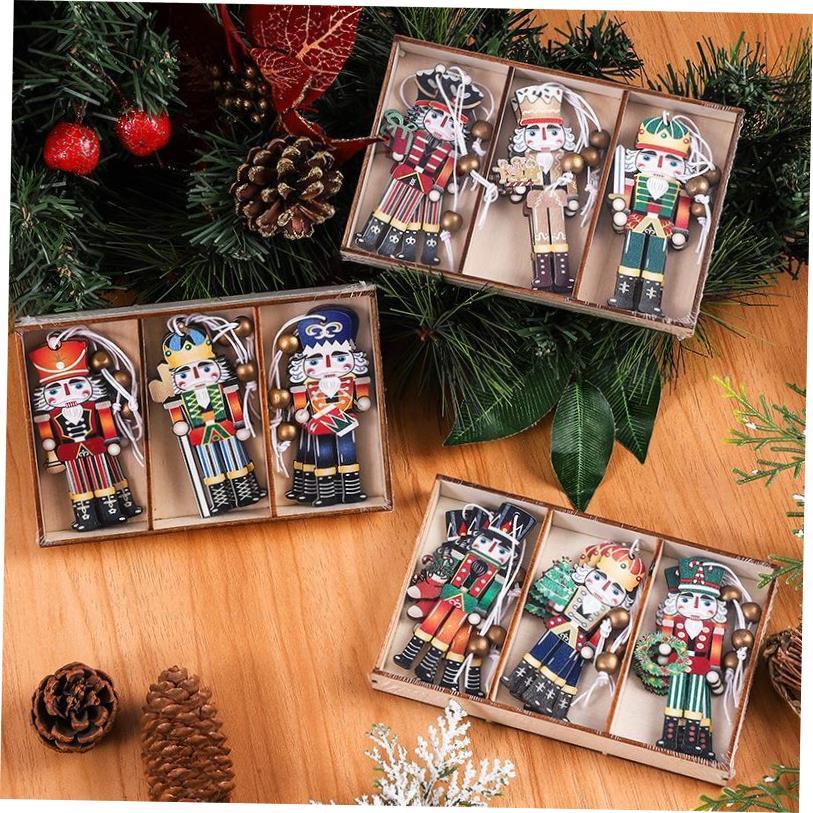 9pc Christmas Tree Accessories Walnut soldier wooden pendant