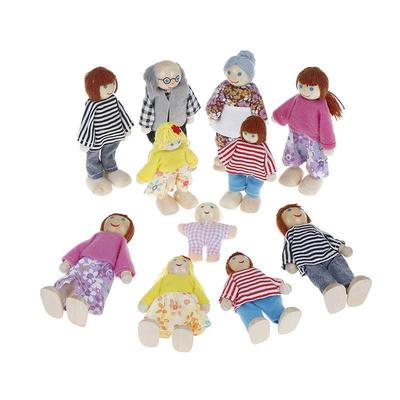 Small Wooden Toys Set Happy Dollhouse Family Dolls Figures D