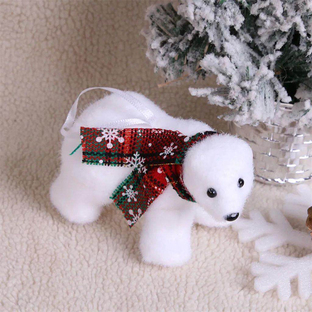 Mini Cute Plush White Bear Christmas Tree Pendant Ornament C