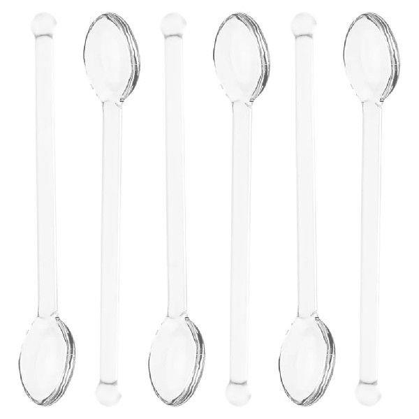 6pcs Clear Glass Stirring Spoons Coffee Spoon Teaspoons Rod