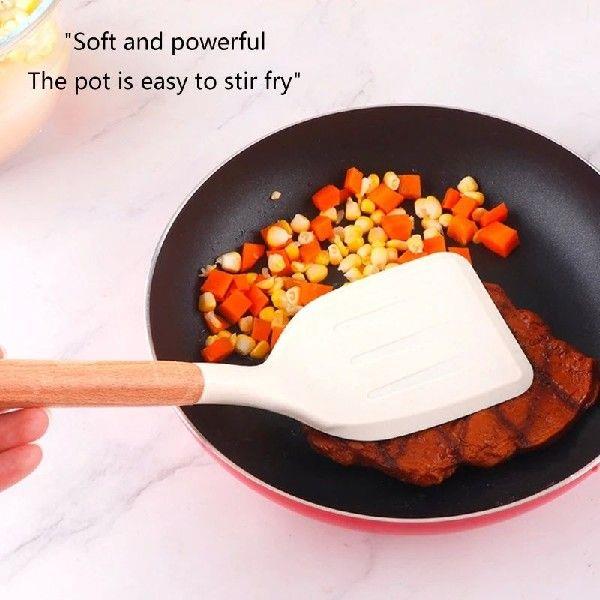 Silicone Kitchenware Set with Wooden Handle Durable Heat
