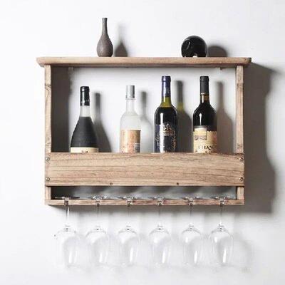 Wooden Wine Cabinet with Wine Rack, High Footed Glass Holder