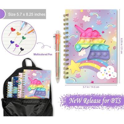 Pop Notebook for Kids, A5 Fidget Girls Diary Journal with 6