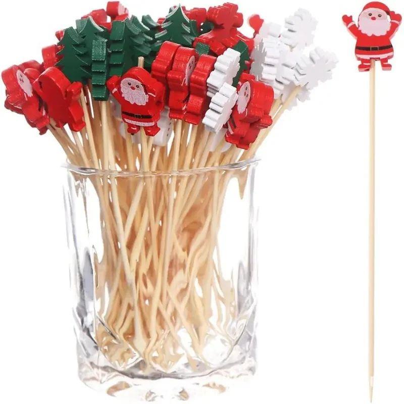 50Pcs/set Christmas Fruit Sticks Disposable Bamboo Sticks Sn