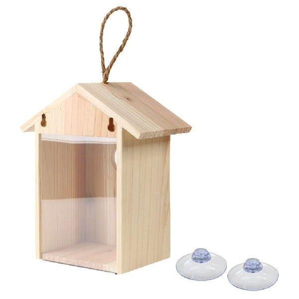 1PC Wood Bird Nests Garden Outdoor Suction Cup Visible Bird