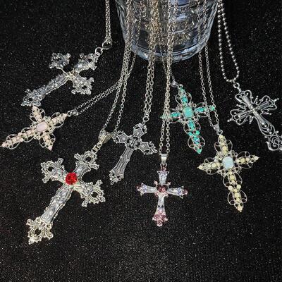 Gothic Big Zircon Cross Necklace Unisex Y2K Irregular Goth L