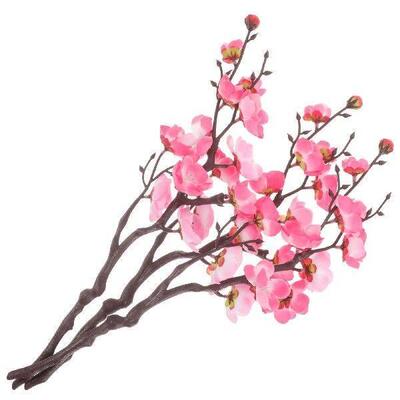 3 Pcs Pink Artificial Plum Blossom Stems Vivid Simulation
