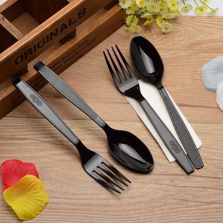 Western Food Packing Fork and Spoon Set Plastic with Paper T