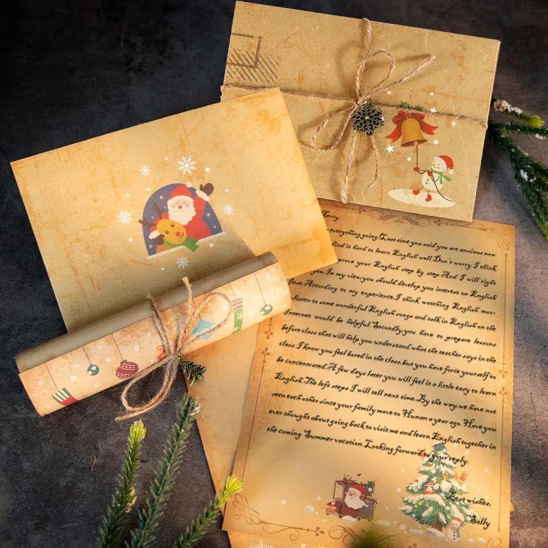 6pcs Vintage Christmas Kraft Letter Paper Santa Claus Snowma
