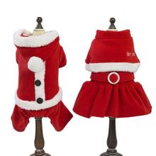 Christmas Pet Dog Red Dress Jumpsuit Clothes Warm Fleece Jum