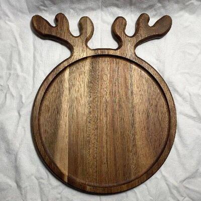 Wood Tray with Antler Handle Decorative Breaded Steak