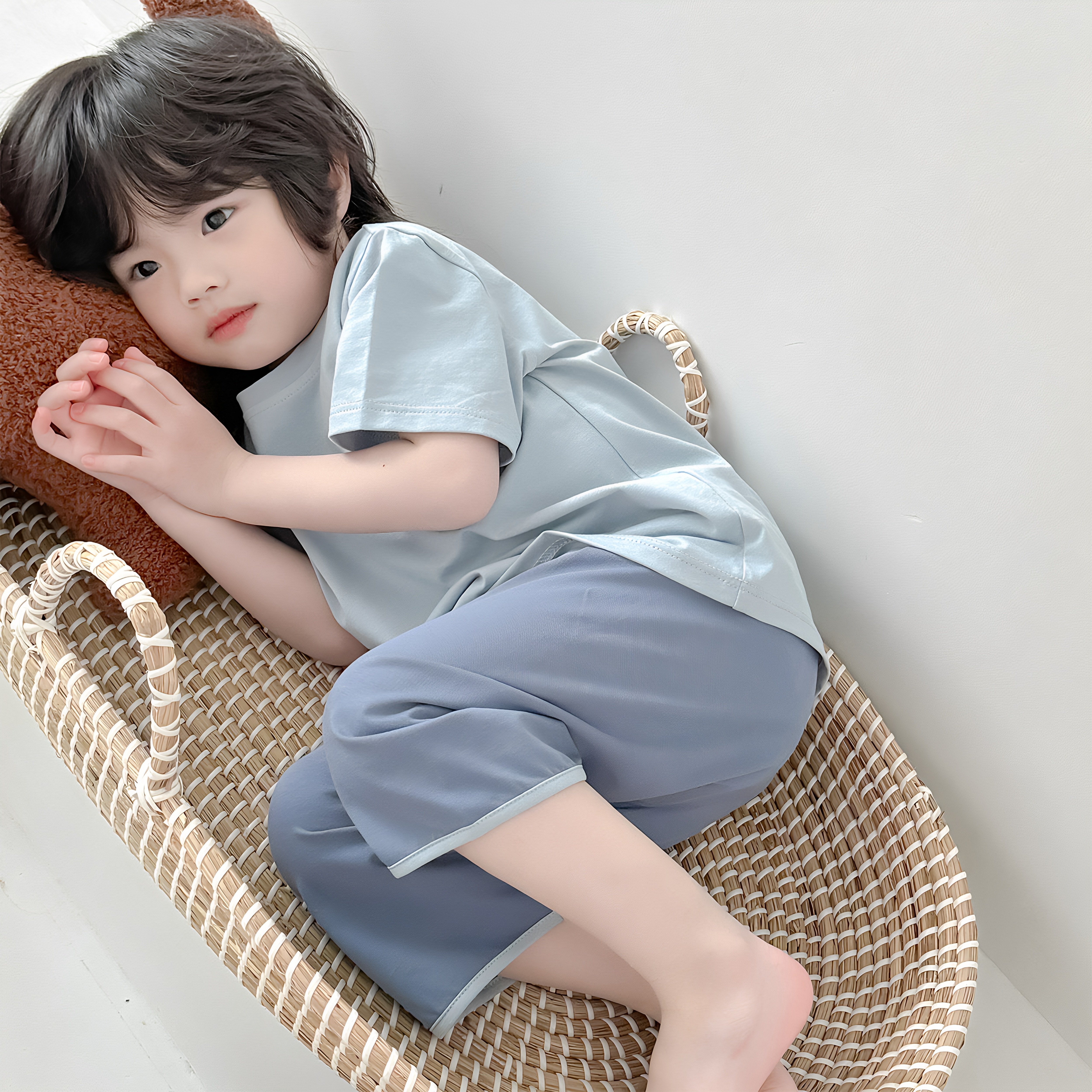 全棉纯棉宝宝睡衣夏天薄款纯棉短袖七分裤男童家居服夏季套装a类