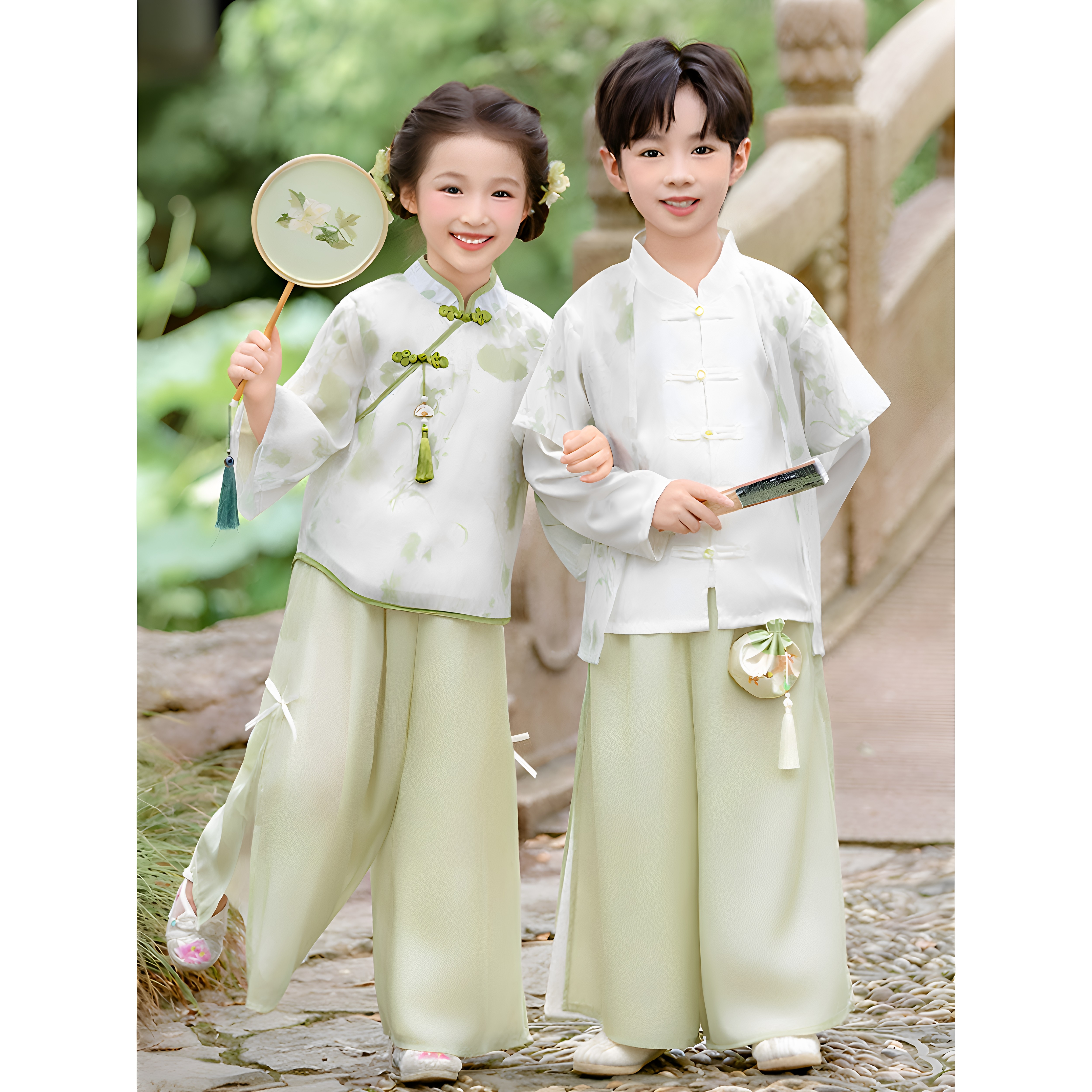 全棉纯棉男童汉服朗诵比赛三月三壮族儿童演出服中式国学民族服装图片