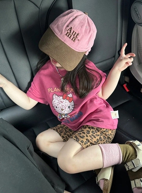 全棉纯棉现货女童套装2026春夏新款hellokitty猫纯棉短袖t恤豹纹