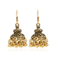 Hot-selling ethnic-style earrings, alloy, retro carved beaded tassels, Indian jhumka earrings for women thumbnail 3