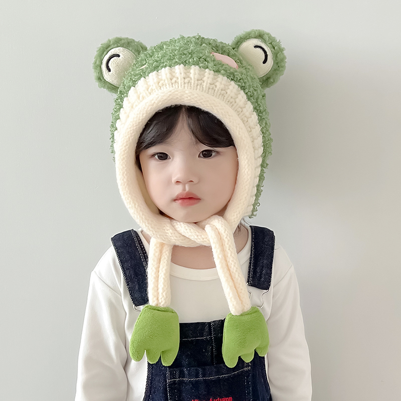 新款儿童帽子男潮秋冬宝宝毛线帽可爱超萌女孩防风护耳加绒保暖帽