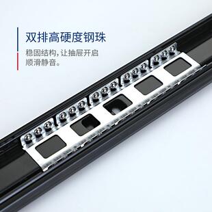 黑色冷轧钢三节抽屉轨道衣柜加厚钢珠导轨缓冲静音三折滑轨