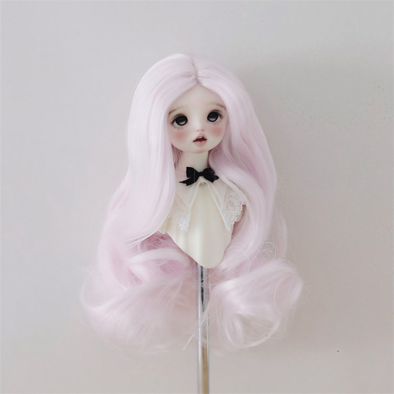 叶罗丽公仔假毛346分BJD娃娃假发中分长卷发樱花粉色修脸全头套