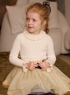 NU童装 春秋季美利奴羊毛多色毛衣针织女童花瓣领上衣百搭打底衫