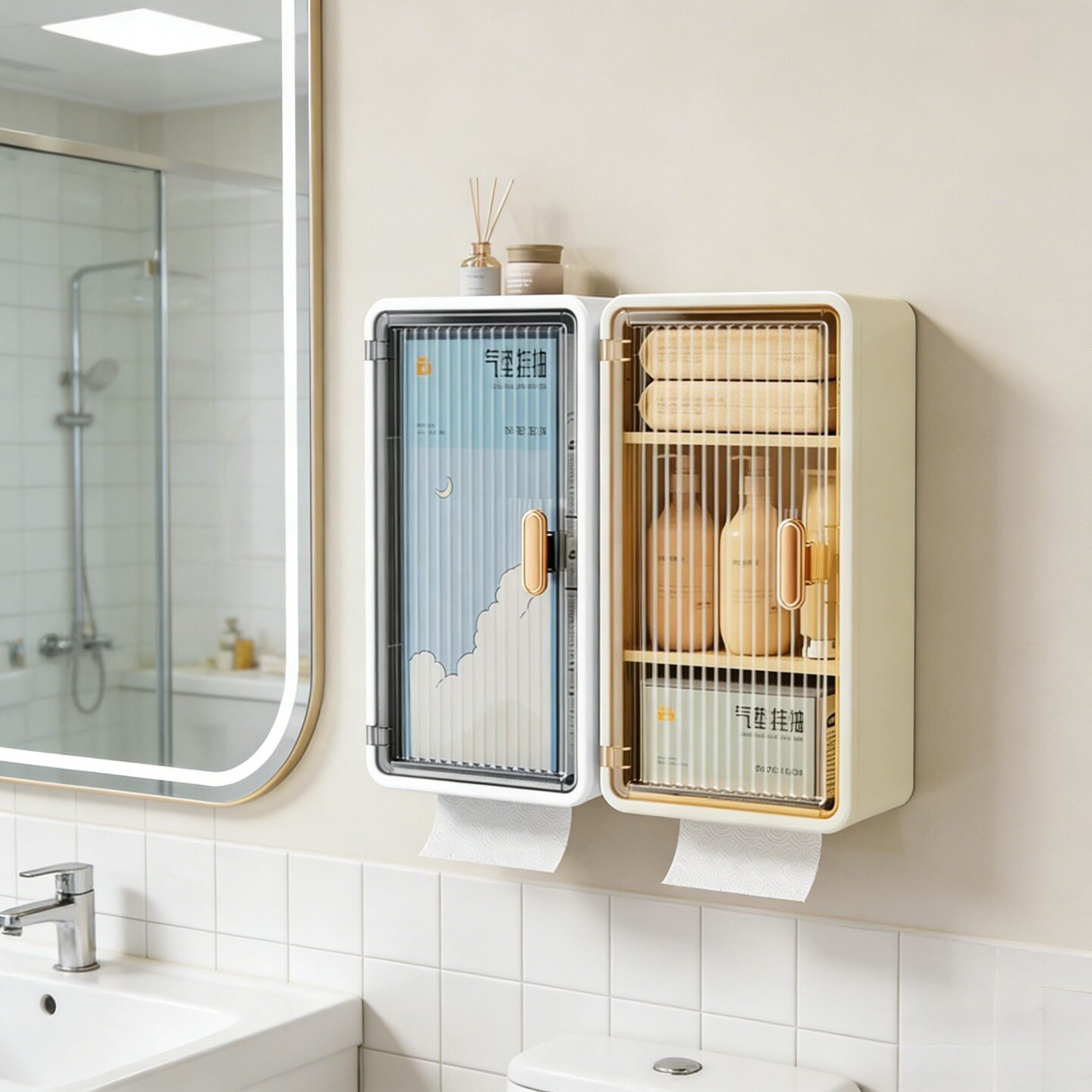 卫生间免打孔壁挂柜化妆品护肤品收纳盒厕纸盒浴室防水防潮置物架