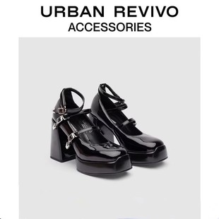 UAWS32045 玛丽珍亮面防水台高跟鞋 URBAN REVIVO2025年春夏女法式