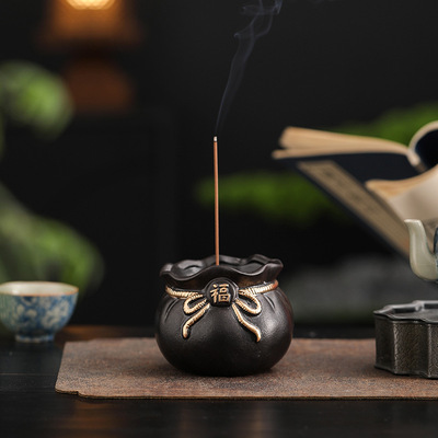 线香香插底座福袋香炉家用室内檀香沉香熏香炉茶道香薰炉上香供奉