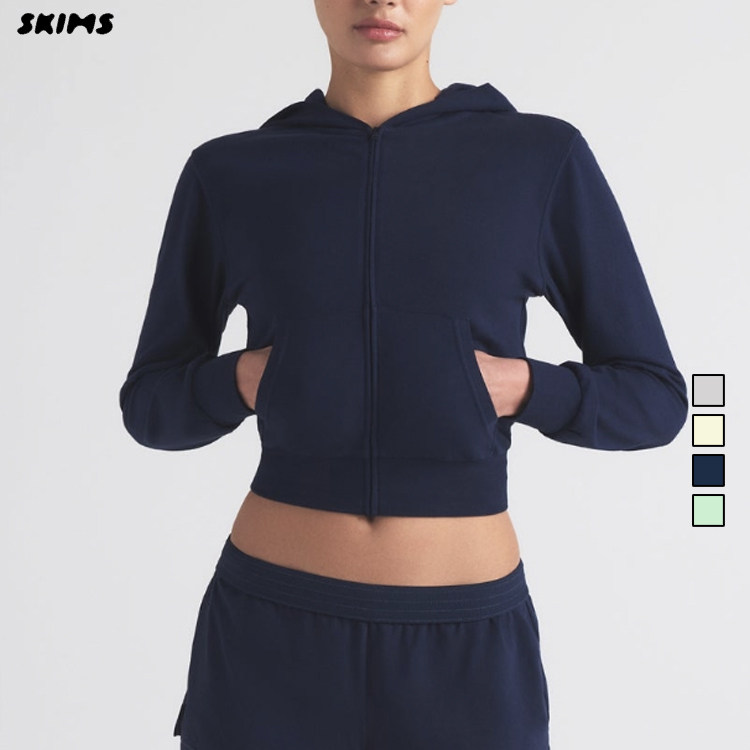 SKIMS SS25 COTTON JERSEY ZIP UP 针织开衫短款长袖连帽卫衣女