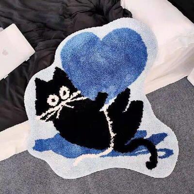 Cartoon Tufting Black Cat Living Room Carpet Soft Kids