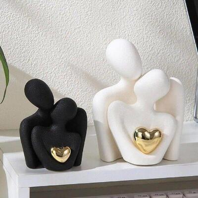 Modern Ceramic Couple Sculpture - Romantic Home Decor Accent