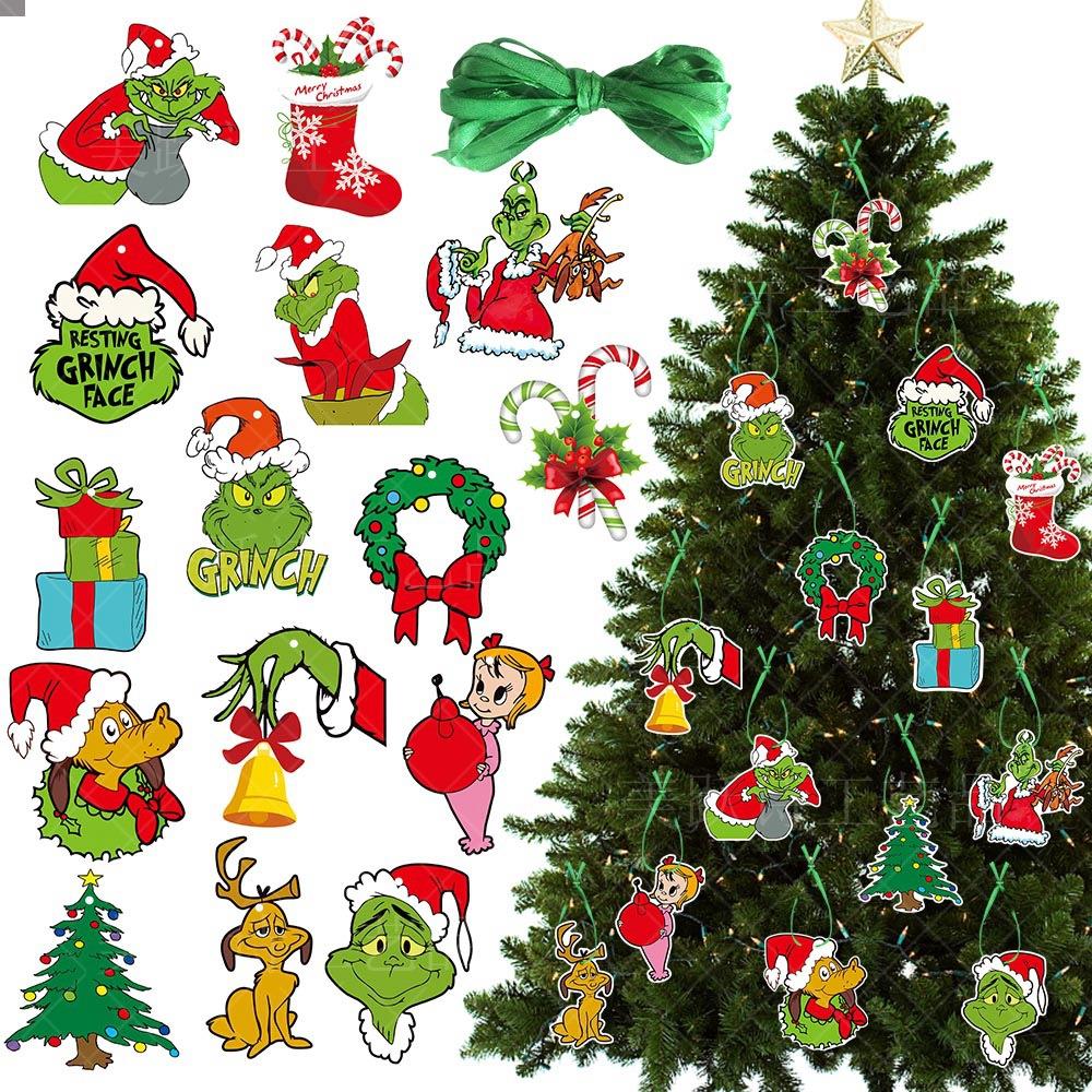 32pcs cards Christmas tree pendant ornaments Grinch theme