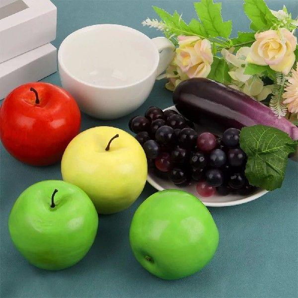 8Pcs Yellow Artificial Apples Fake Fruit Lifelike Apples