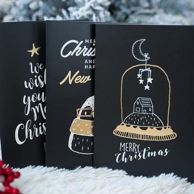 Black Gold Foil Christmas Card Folded Thank You Note Set