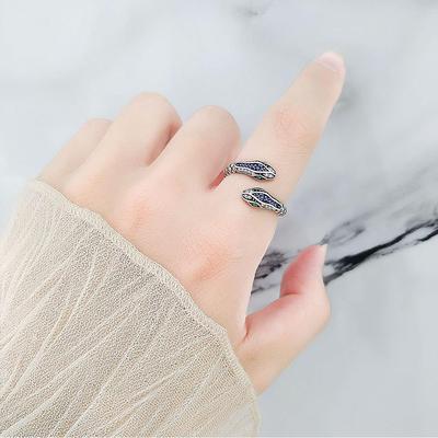 925 Sterling Silver Rings For Women Snake Shape Green E
