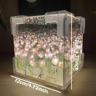 Cube Mirror Lamp Simulation Flowers DIY Artificial Tulip