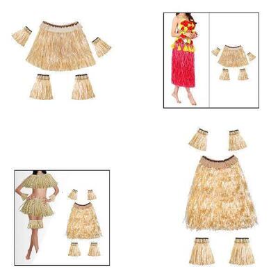 Hawaiian Fancy Grass Skirt Set Versatile with Arm and Leg