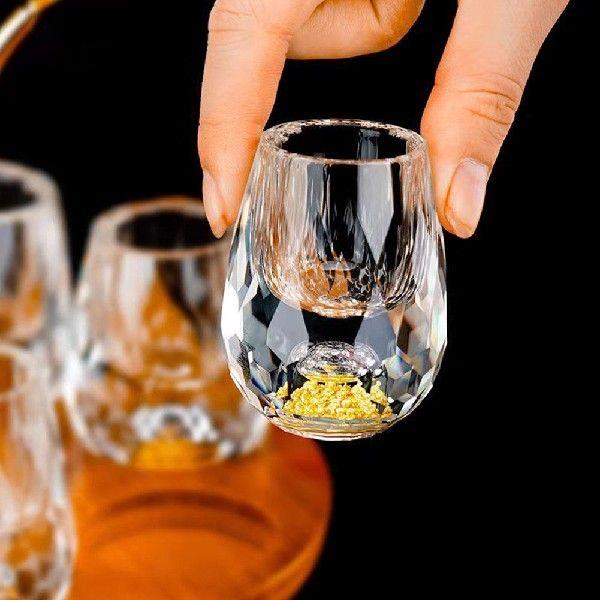 3D Glacier Whiskey Glass Cup Crystal Gold Foil Small Glass