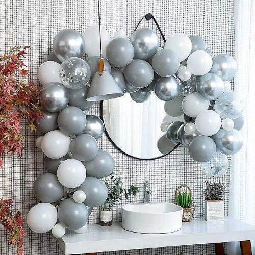 Gray White Balloon Garland Kit Metallic Silver Aluminium