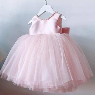 Baby Dress Girls for Party Bow White Birthday Backless