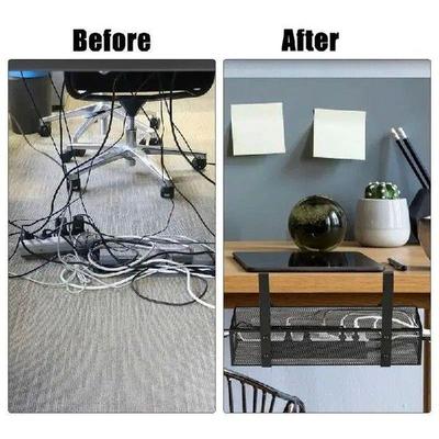 Under Desk Organizer No Drilling Under Table Cord Tray