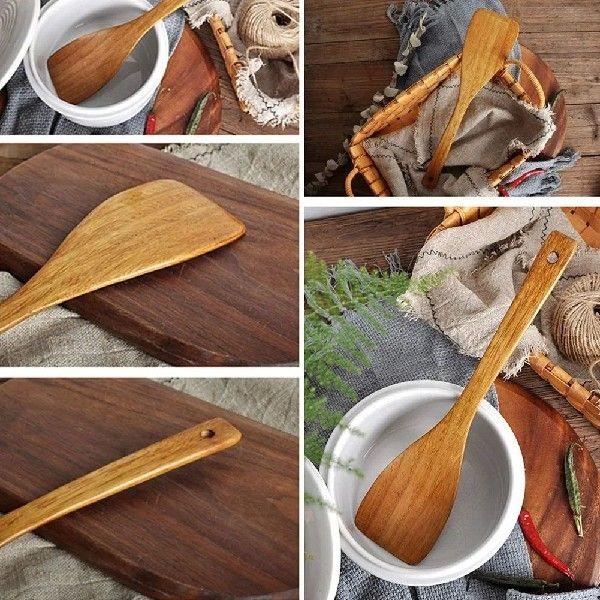 Y93A-Wooden Spatula.Long Handle Flat Frying Spatula.