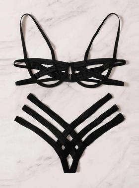 Bondage Harness Lingerie Set Womens Elastic Hollow Out Bra S