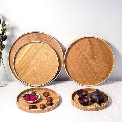 Japanese Style Round Tray Food Serving Plate Wood Snack Dese