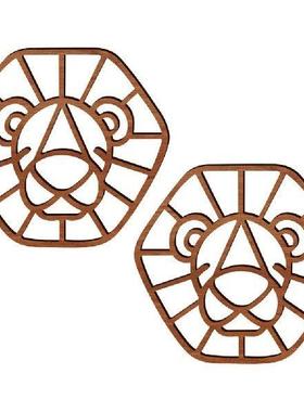 2 Pcs Emblems Wooden Animal Wall Decoration Sign Hollow Out