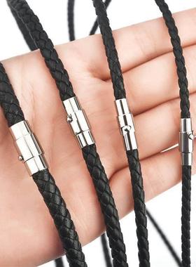 Men-made Leather Necklace Choker Black Brown Braided Rope Ch