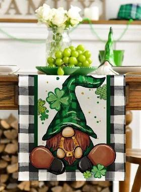 Buffalo Plaid Shamrock Gnome Table Runner, Spring Holiday