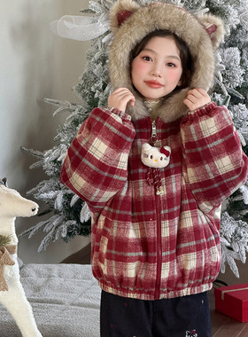 女童外套2025新款加绒红色时髦上衣儿童保暖洋气本命年毛毛冬装潮